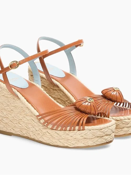 Valentino Brown Leather Espadrille Wedge Sandals - Picture 2 of 3